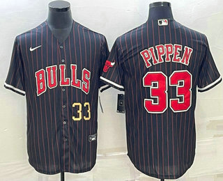 Men%27s Chicago Bulls #33 Scottie Pippen Number Black With Patch Cool Base Stitched Baseball Jerseys